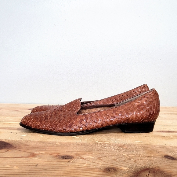 Selby Shoes - Selby Dianna Brown Woven Leather Slip On Shoes Basketweave Flats Womens Size 12N